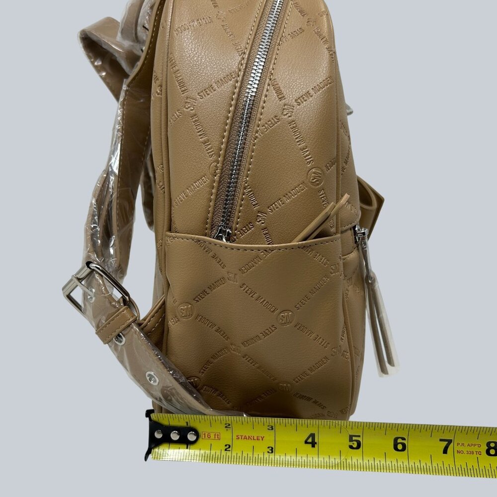 Steve Madden Tan Quilted Mini Backpack With Card Holder & Adjustable Straps - Picture 10 of 11
